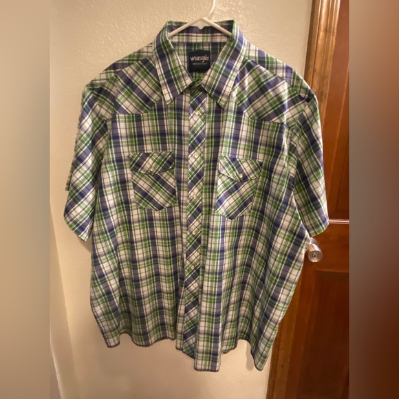 Wrangler Men's Western Pearl Snap Green Plaid Short Sleeve Shirt XL - Picture 1 of 4
